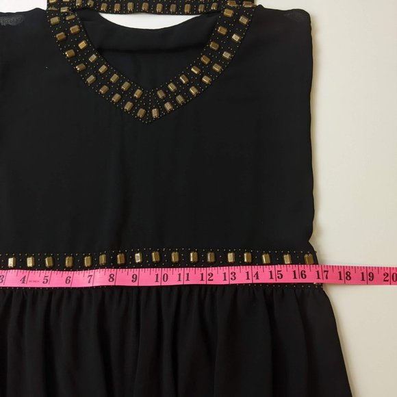 Forever 21 studded black chiffon dress sleeveless and flare prom cocktail dress - Picture 15 of 15